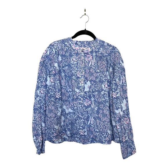 Sundry Tops - SUNDRY Wild Floral Henley Top in Chambray Size L